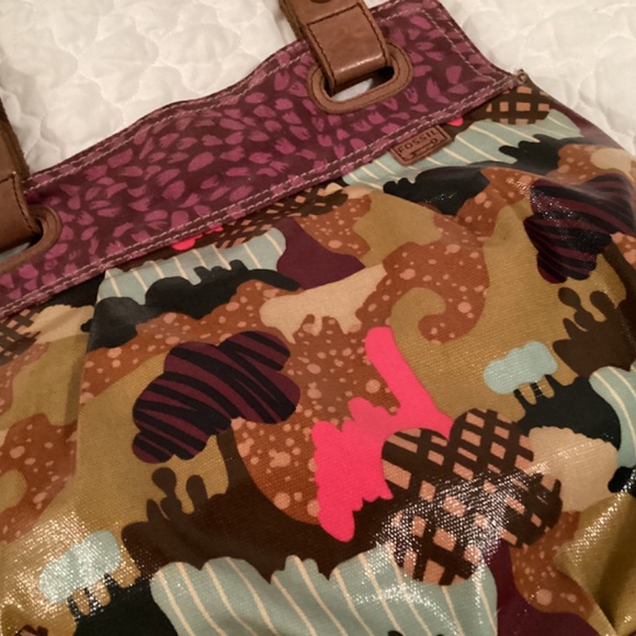 VINTAGE FOSSIL KEY-PER COLORFUL COATED CANVAS SHOULDER BAG - Picture 6 of 12